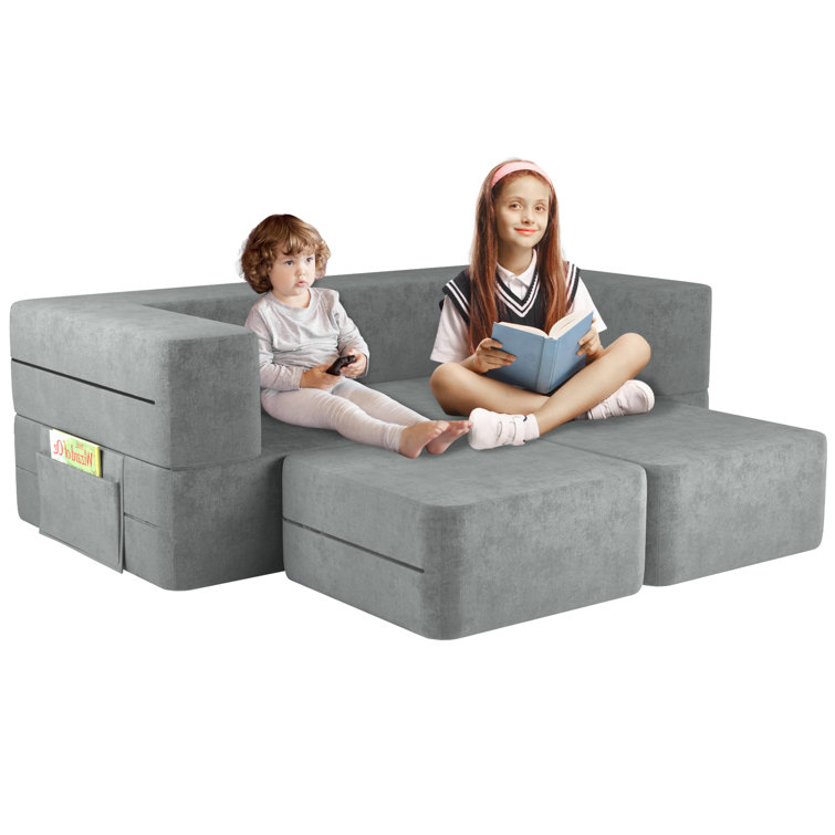 Aeriel Kids Couch 14'' Sofa/Sectional and Ottoman Isabelle & Max Color: Gray