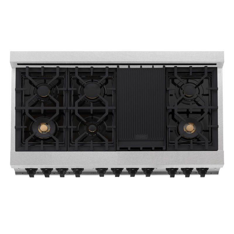 ZLINE Autograph 48" Legacy Dual Fuel Range in DuraSnow®, Matte Black Satin Stainless Steel