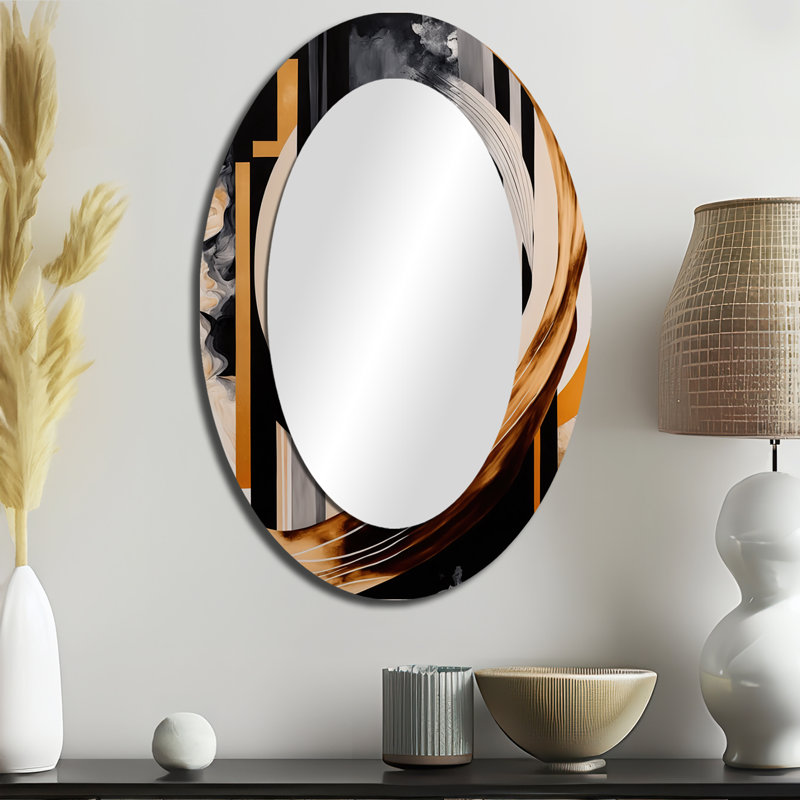 Gold Touch Art Deco I - Large Oval Wall Mirror On Metal, 36" x 24"