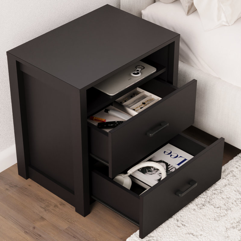 Table de chevet 2 tiroirs 23 po avec dossier fini, Black