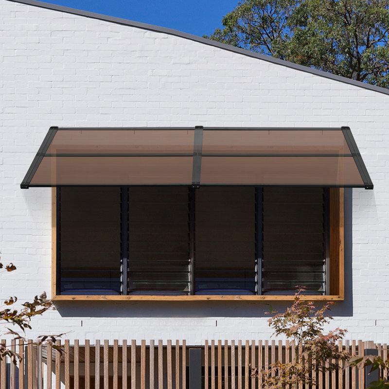 Outdoor Slope Window Awning, UV Resistance, Brown, 11" H x 79.1" W x 38.2" D