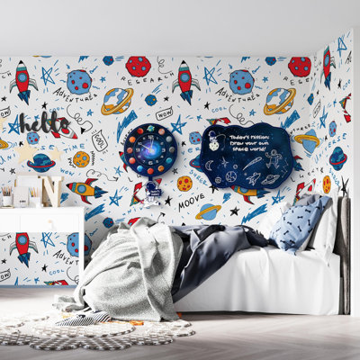 Space Galaxy Wall Clock & Drawing Board Set - Custom Name Astronaut Clock for Kids - Solar System Educational Decor - Customizable