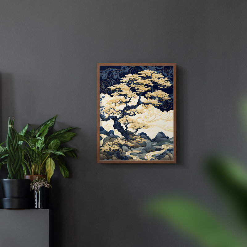 Paysages série CLVII - reproduction encadrée de qualité supérieure - prête à être accrochée - aucun clou requis, Noyer