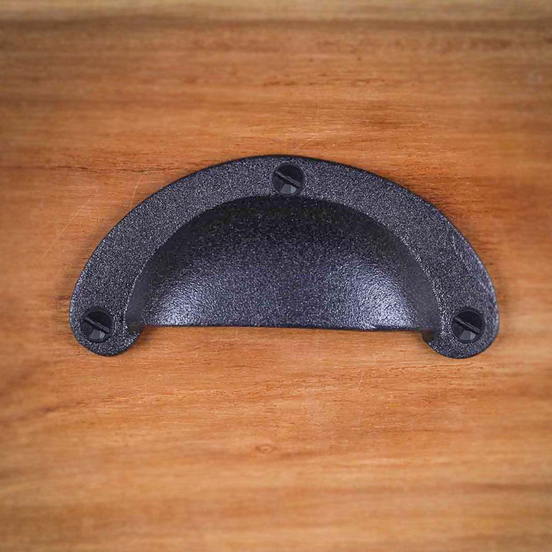 Antique Black Iron Cup Cabinet Pulls with Mounting Hardware, Set of 10