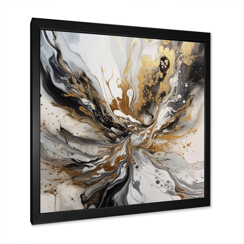«Maja Artwork with Swirls Marble II», reproduction sur toile, H 16 po x l 16 po x P 1 po, Cadre photo noir