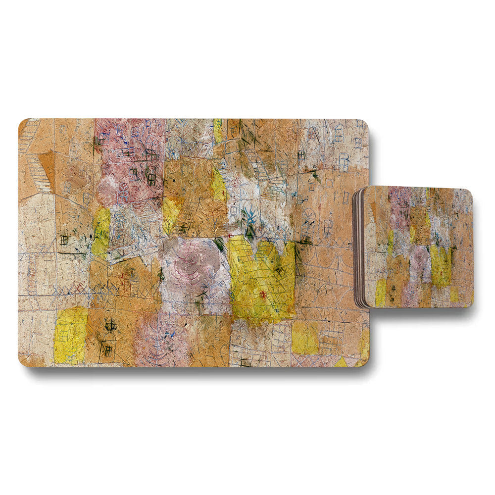 Abstract Texture Placemat and Coaster Set in Warm Earth Tones