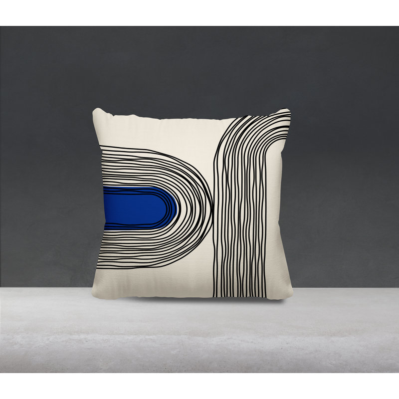 Coussin décoratif réversible intérieur / extérieur Cassie, H 17 po x l 17 po, Bleu marine / crème / noir