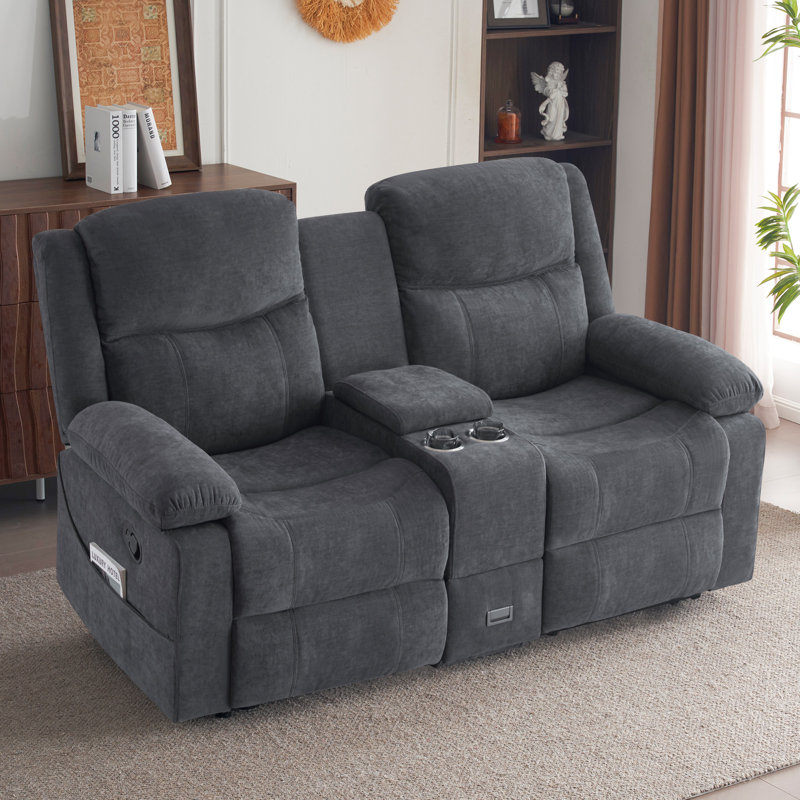 Causeuse inclinable manuelle avec causeuse avec console pour le salon, le bureau et le cinéma maison, Gris foncé