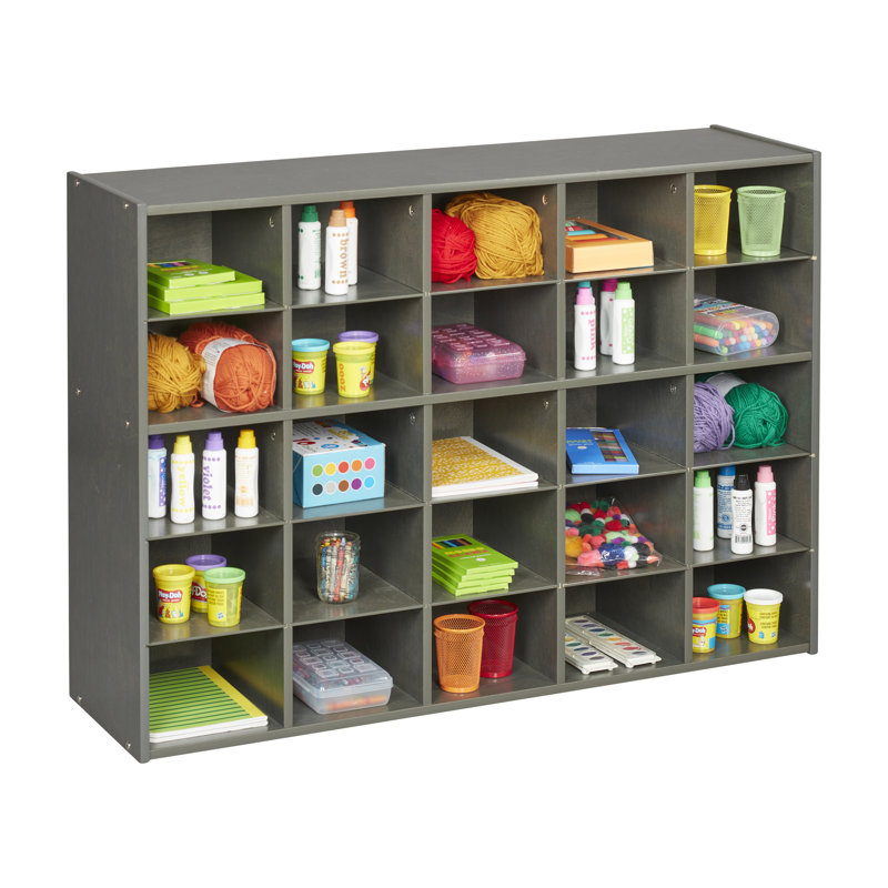 Grey Wash 25-Cubby Kids Storage Cabinet with Birch Plywood