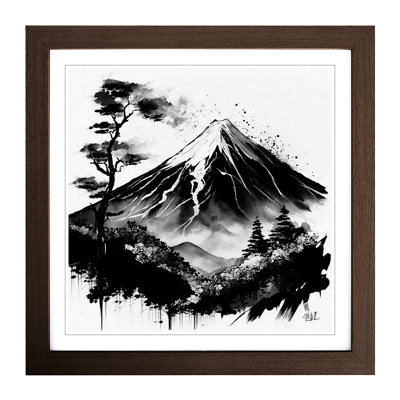 Mount Fuji Ink Wash - Single Picture Frame Print on Wood
