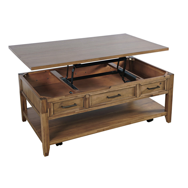 Table basse à plateau relevable en bois rustique Abbeville