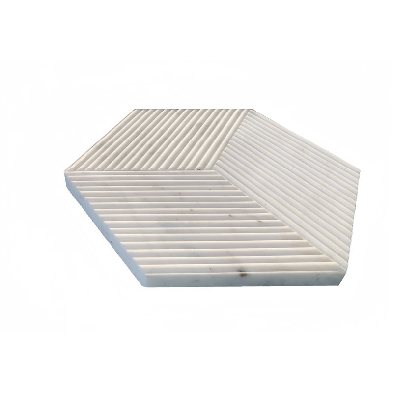 Hexagon natural marble tile, Carrara marble, natural stone, for wall, OL textured finished, 3D fluted marble, White/Natural