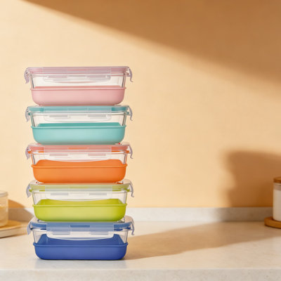 Ensemble de contenants en verre pour aliments avec couvercles hermétiques, paquet de 5 contenants de préparation de repas 28 oz avec manchons en silicone, micro-ondes, lave-vaisselle, congélateur et contenants en verre sans BPA allant au four
