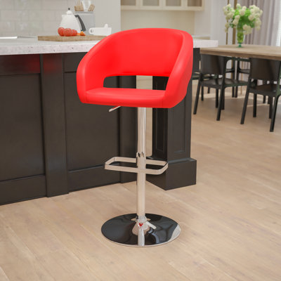 Contemporary Vinyl Adjustable Height Barstool with Rounded Mid-Back