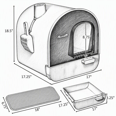 Cat Litter Box with Entrance and Tray and Scoop and Filter