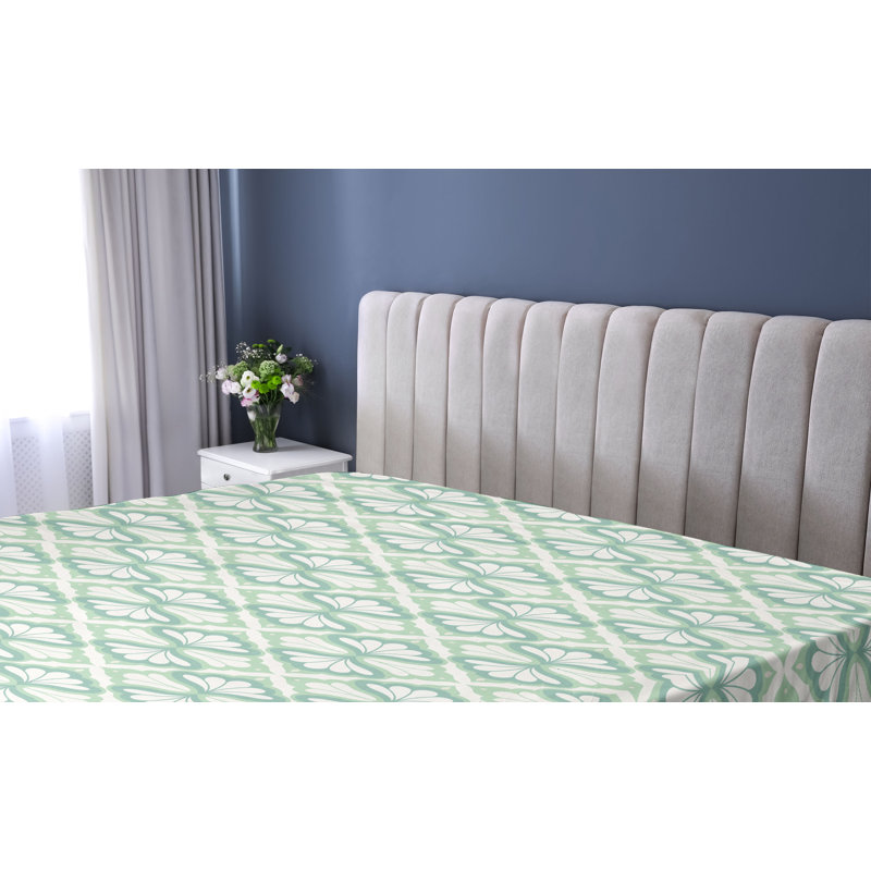 Drap-housse à motif floral Ambesonne, Vert laurier / motif géométrique blanc cassé, Drap-housse grand