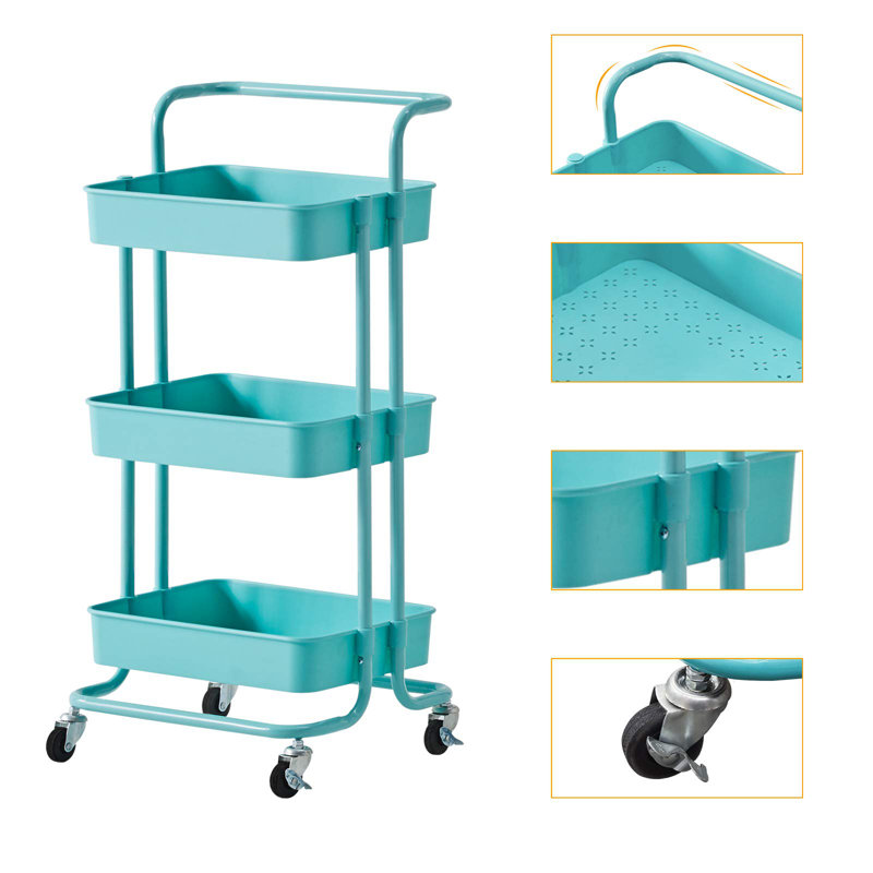 Huley Marble Top Kitchen Cart, Blue