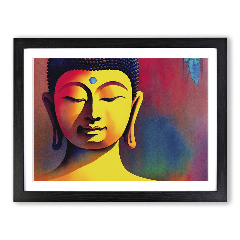 Watercolour Buddha Vol.2 - Single Picture Frame Painting, Black Framed, 25cm H x 34cm W x 2cm D