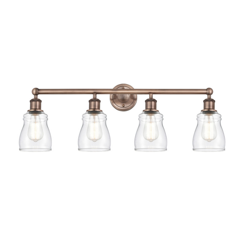Éclairage pour meuble-lavabo de salle de bain 31,75 pouces 4 lumières Mccarver, Transparent, Cuivre antique