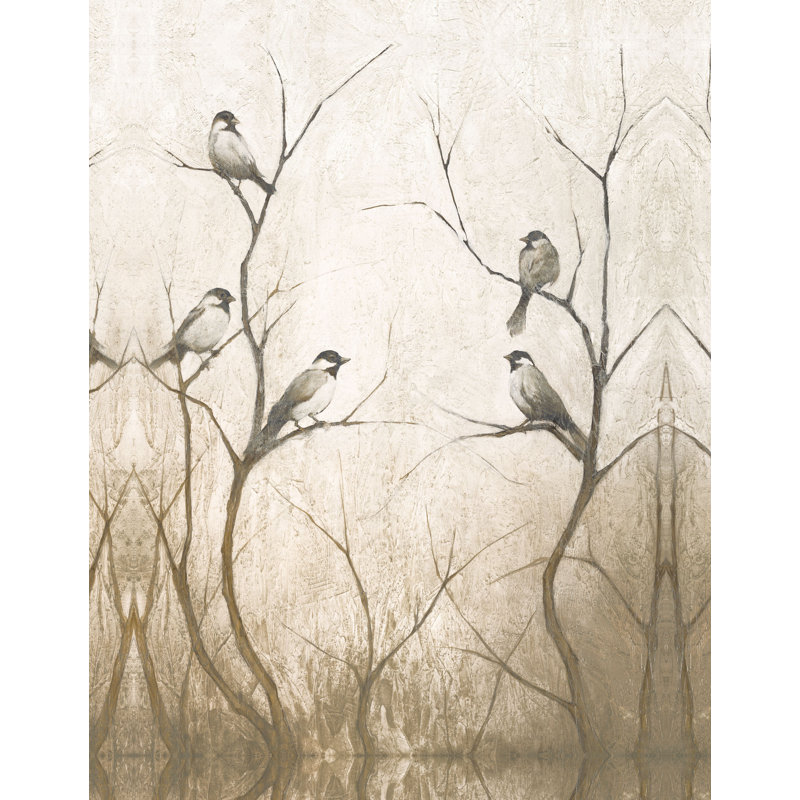 Birds on Branches in the Woods - Painting Print, 91cm H x 61cm W, Black Floater Framed