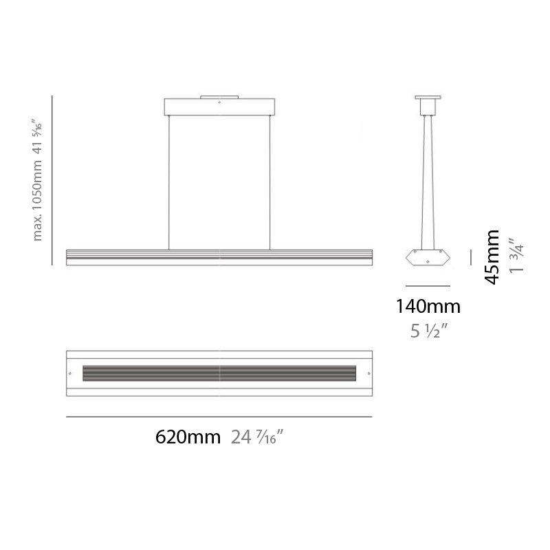 Finestra 1 - Light Single Square/Rectangle Pendant, 1.75" H x 24" W x 5.5" D