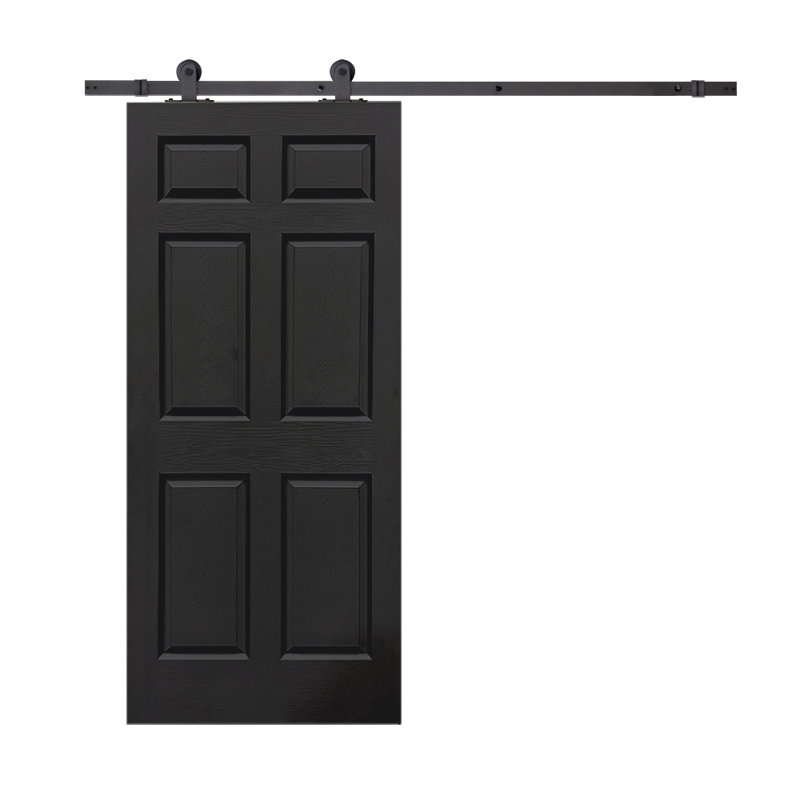 30 In. X 80 In. Black Painted Finished Composite MDF 6 Panel Interior Sliding Barn Door With Hardware Kit, 30" x 84", Dark