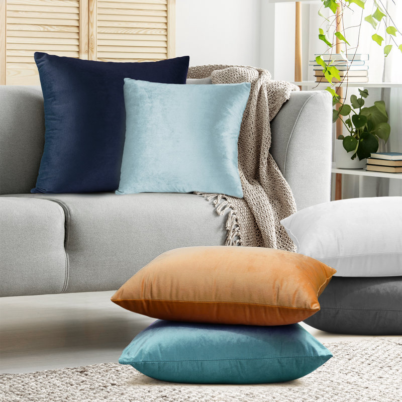 Ensemble de 4 coussins décoratifs en velours Nestl, H 16 po x l 16 po, Rouille orange brun