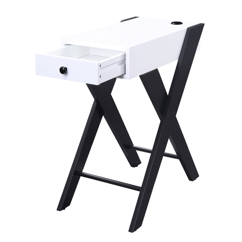 Table d'appoint blanche et noire avec ports USB, Blanc/Noir