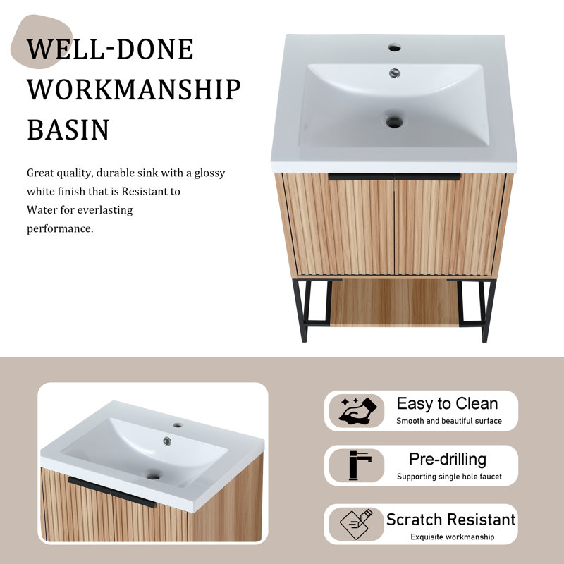 Fallsbrook Bathroom Vanity with Top, Matte Black, Beige