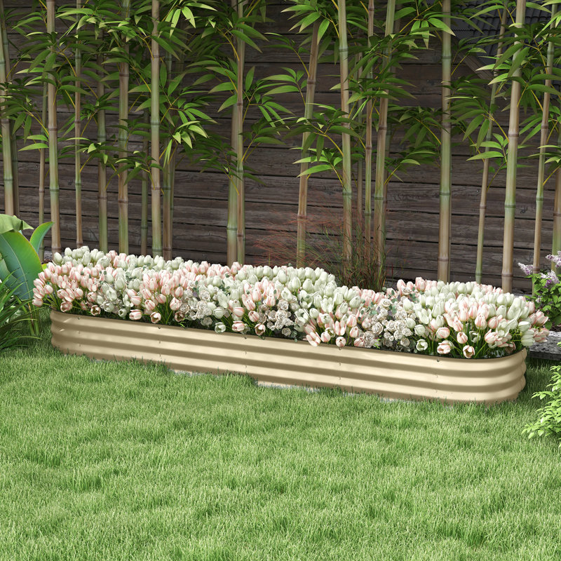 7.9' X 2' 1' Outdoor Galvanized Metal Garden Bed, Elevated Planter Box For Plants, Cream, Edging, Effective Drainage Feature - Bed With Edge, Flower & Herb Growth, Cream