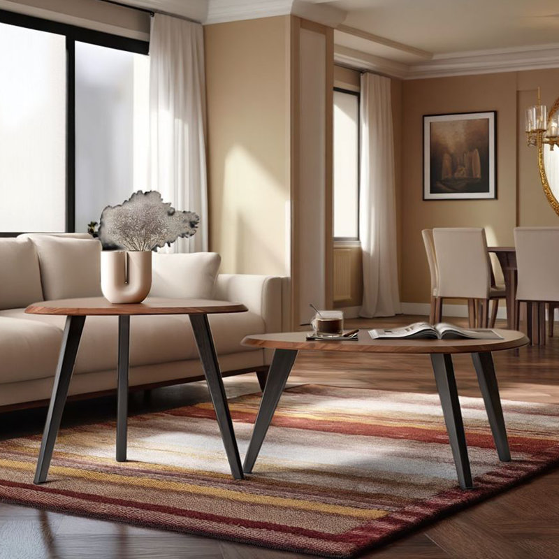 Wood Nesting Coffee Table Set of 2,Sofa Table With Variable Shape Combinations For Living Room, Lounge Area, or Office.