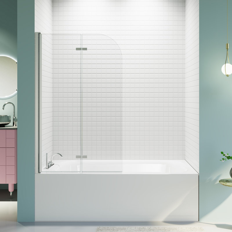 Porte de baignoire pliante sans cadre H 34 po x l 58 po, Chrome chrome