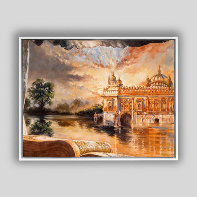 Ancient Golden Temple In White Floating Frame-20X16Inches