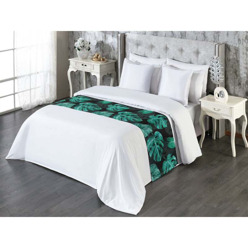 Ambesonne Monstera, feuilles, écharpe de lit, feuilles de style tropical, feuilles de jade, vert, vert mer