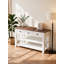 Console en bois massif avec 2 tablettes ouvertes et 3 tiroirs, table d'appoint blanche de style rétro pour le vestibule du salon