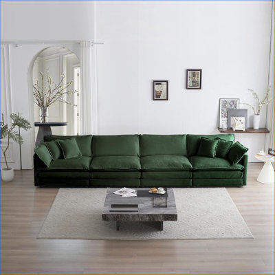 Canapés modulaires, canapé modulaire en U à 5 places avec repose-pieds pour le salon et amp; Cinéma maison, structure en bois massif | Vert forêt | Chenille
