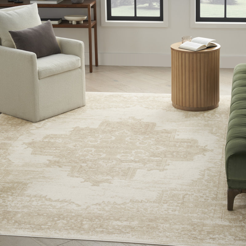 Tapis oriental ivoire / beige Burnie, Rectangle 7 pi 10 po x 9 pi 10 po