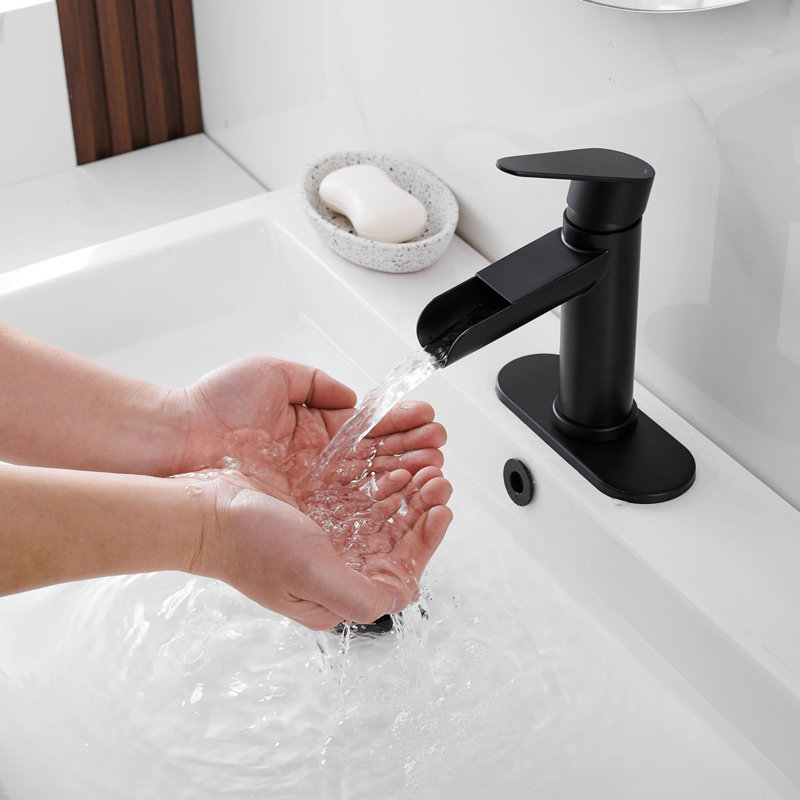 Single Hole Bathroom Faucet With Drain Assembly Waterfall Bathroom Sink Faucets Single Handle Stainless Steel Bathroom Basin Taps With Deck Plate