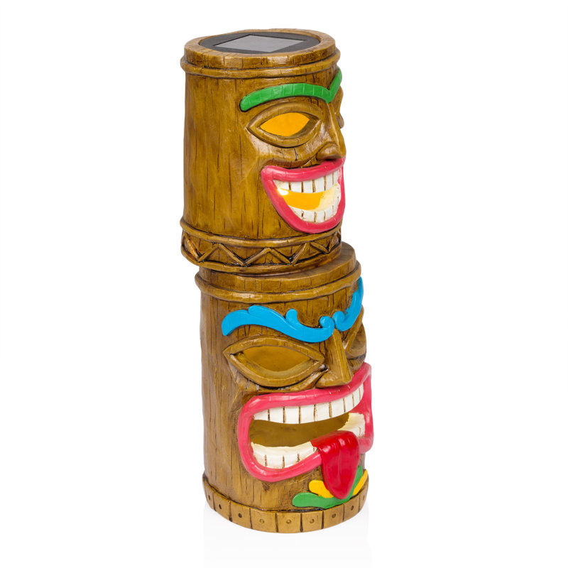 11"H Solar-Powered Tiki Statue with LED Lights