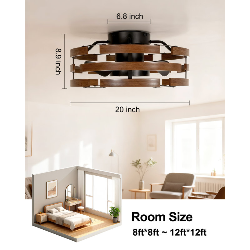 Ventilateur de plafond encastré avec lumières 20 po Alva, Noyer foncé