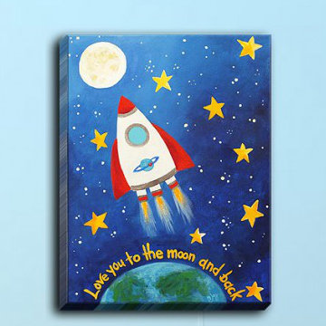 « love you to the moon rocket » par njoy art, reproduction d’art sur toile tendue, H 36 po x l 24 po x P 1,5 po