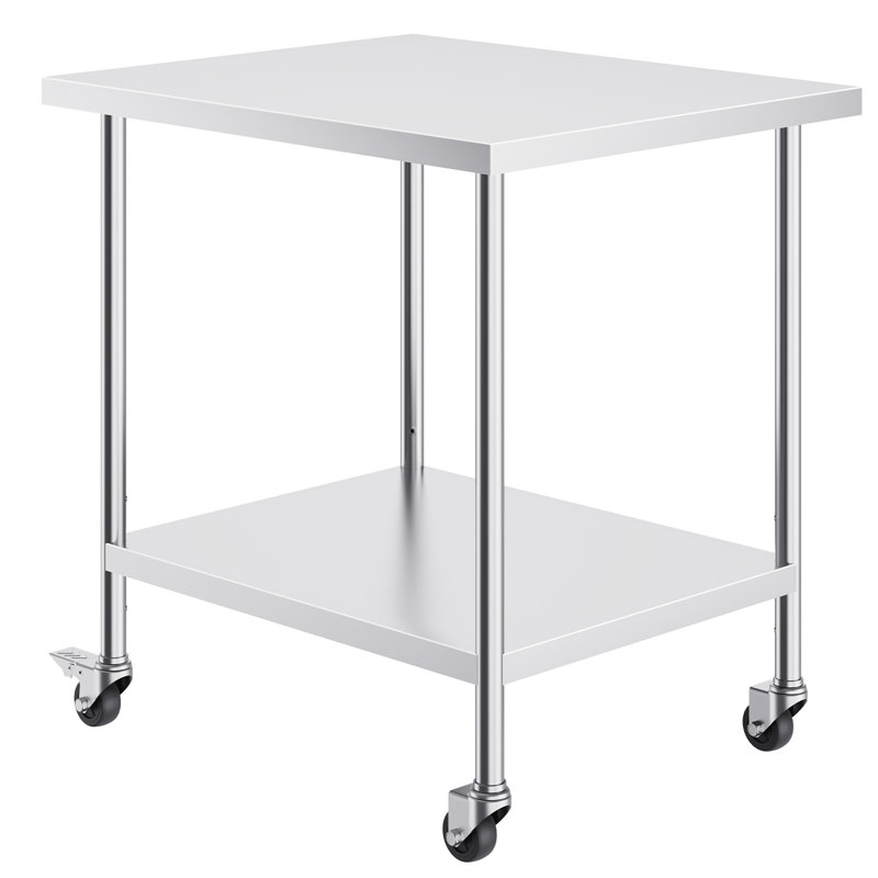 Stainless Steel Work Table 24 x 30 x 38 Inch, Featuring 4 Wheels, 3 Adjustable Height Levels, Heavy-Duty Food Prep Worktable for Commercial Kitchen Restaurant, Silver