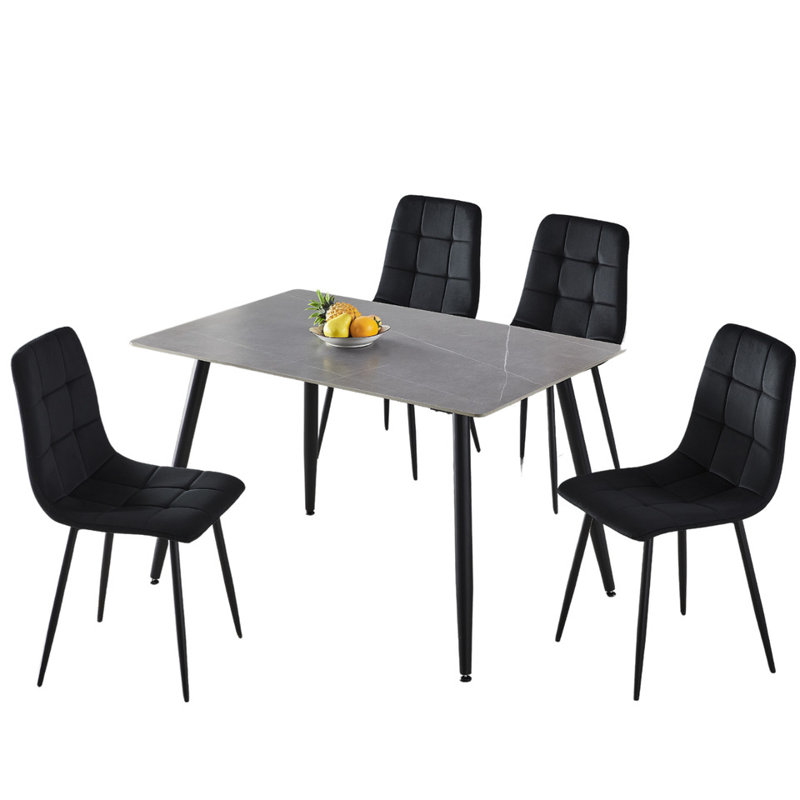 Fulshear 4 - Person Dining Set, 21"H x 92"L x 15"W, Armani Grey, Black