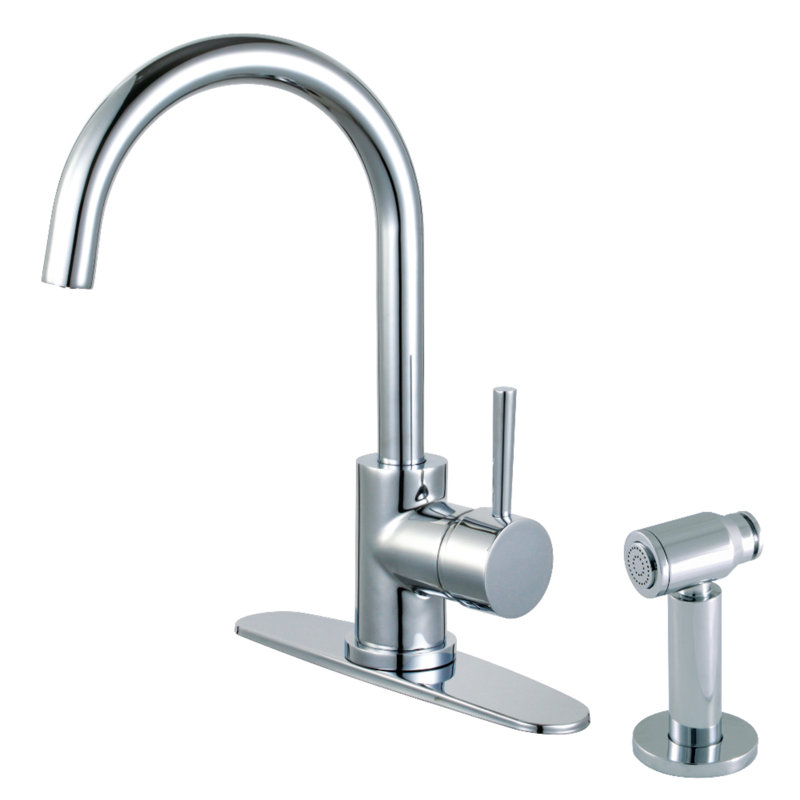 Kingston Brass Concord Single-Handle Deck Mount Kitchen Faucet with Side Sprayer, Polished Chrome