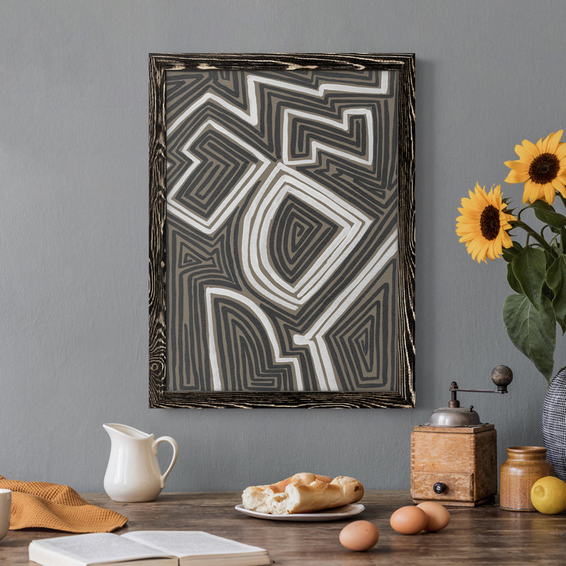 Abstract Maze III - Peinture sur toile encadrée, Cadre noir, H 23 po x l 32 po x P 1 po