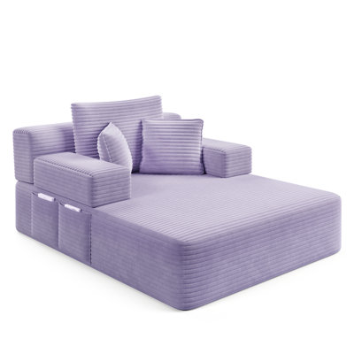 Luxueuse chaise longue convertible avec fonction canapé-lit 2-en-1, coussin en mousse à ressort, pochette de rangement et conception sans assemblage pour les petits espaces