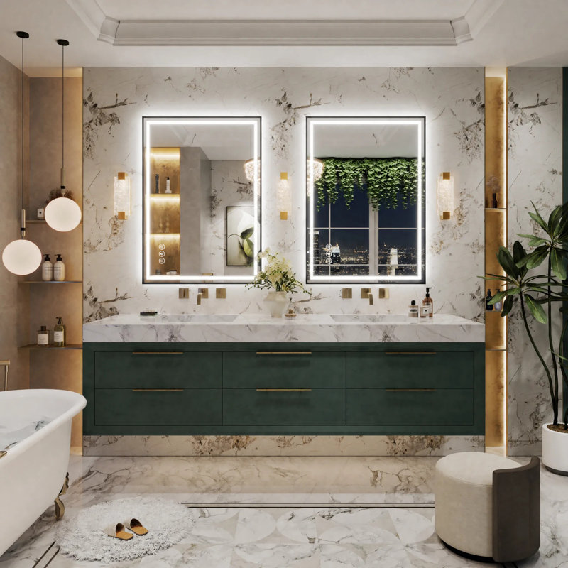 Miroir de salle de bain Adorna certifié UL à intensité variable avec éclairage tricolore, 32 po x 24 po
