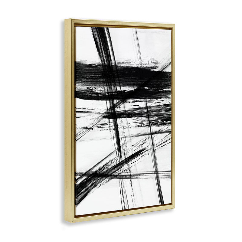 Minimal Black Streaks, Metallic Gold Floater Frame, 25" H x 17" W