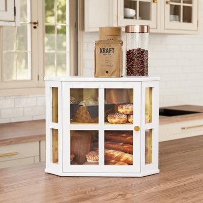 Bamboo Double Layer Storage Cabinet, Countertop Bread Box & Multipurpose Organizer for Kitchen, Pantry
