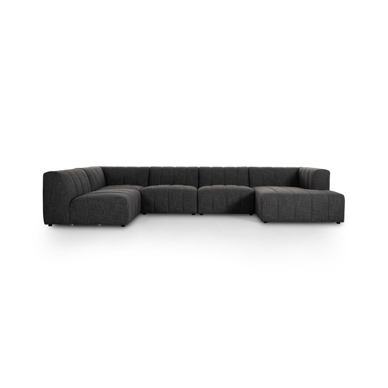 Langham 157" Wide Symmetrical Modular Sectional, Saxon Charcoal Polyester Blend, Right Hand Facing
